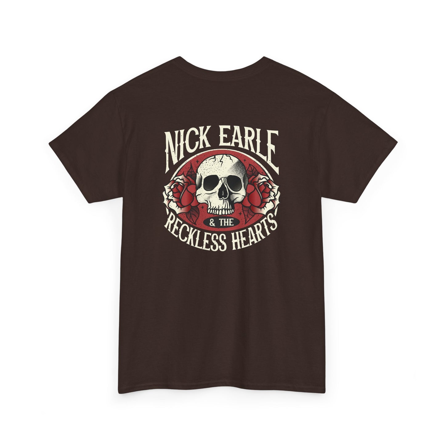 Nick Earle & The Reckless Hearts (LIMITED EDITION)  Unisex Heavy Cotton Tee -  with Skull and Roses Design
