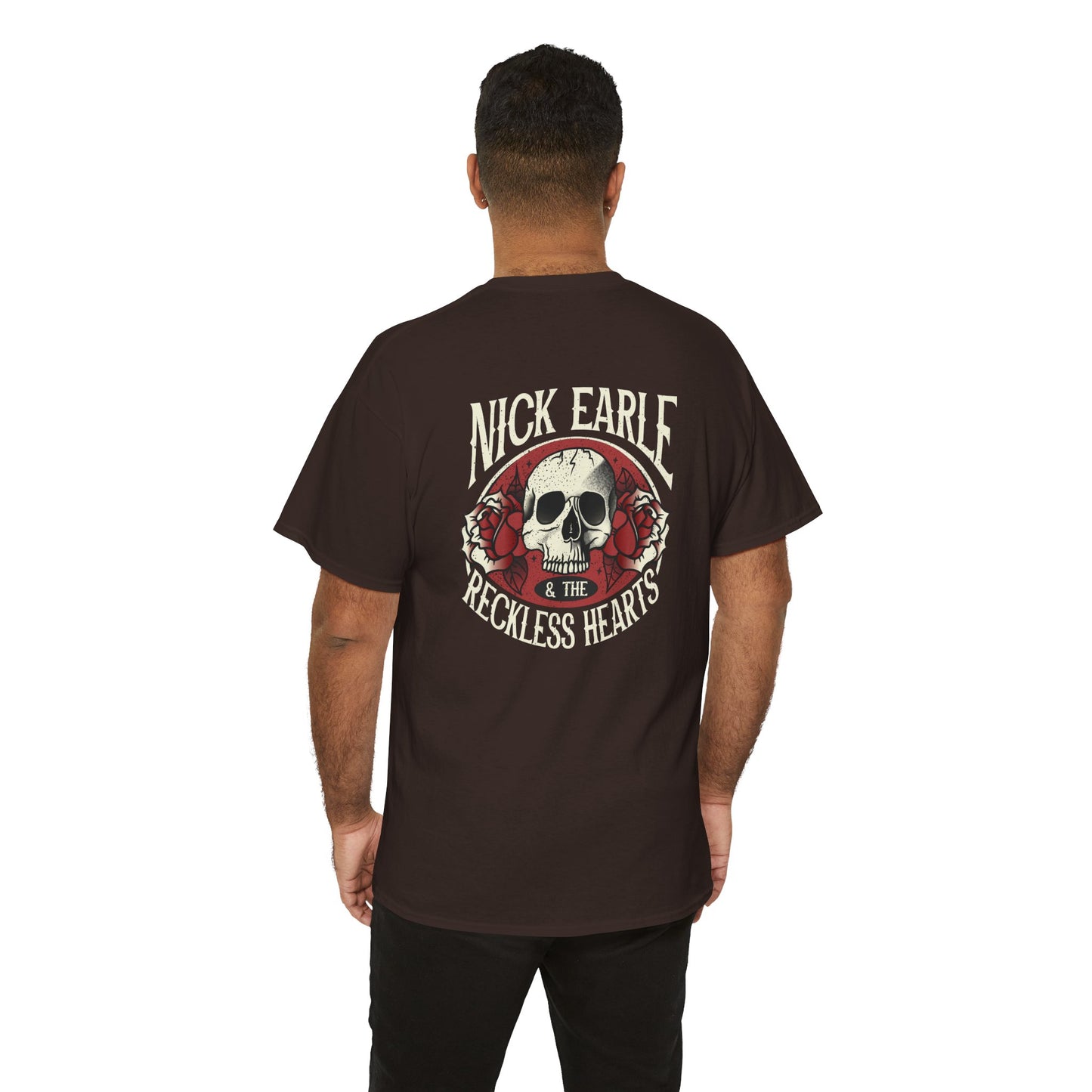 Nick Earle & The Reckless Hearts (LIMITED EDITION)  Unisex Heavy Cotton Tee -  with Skull and Roses Design